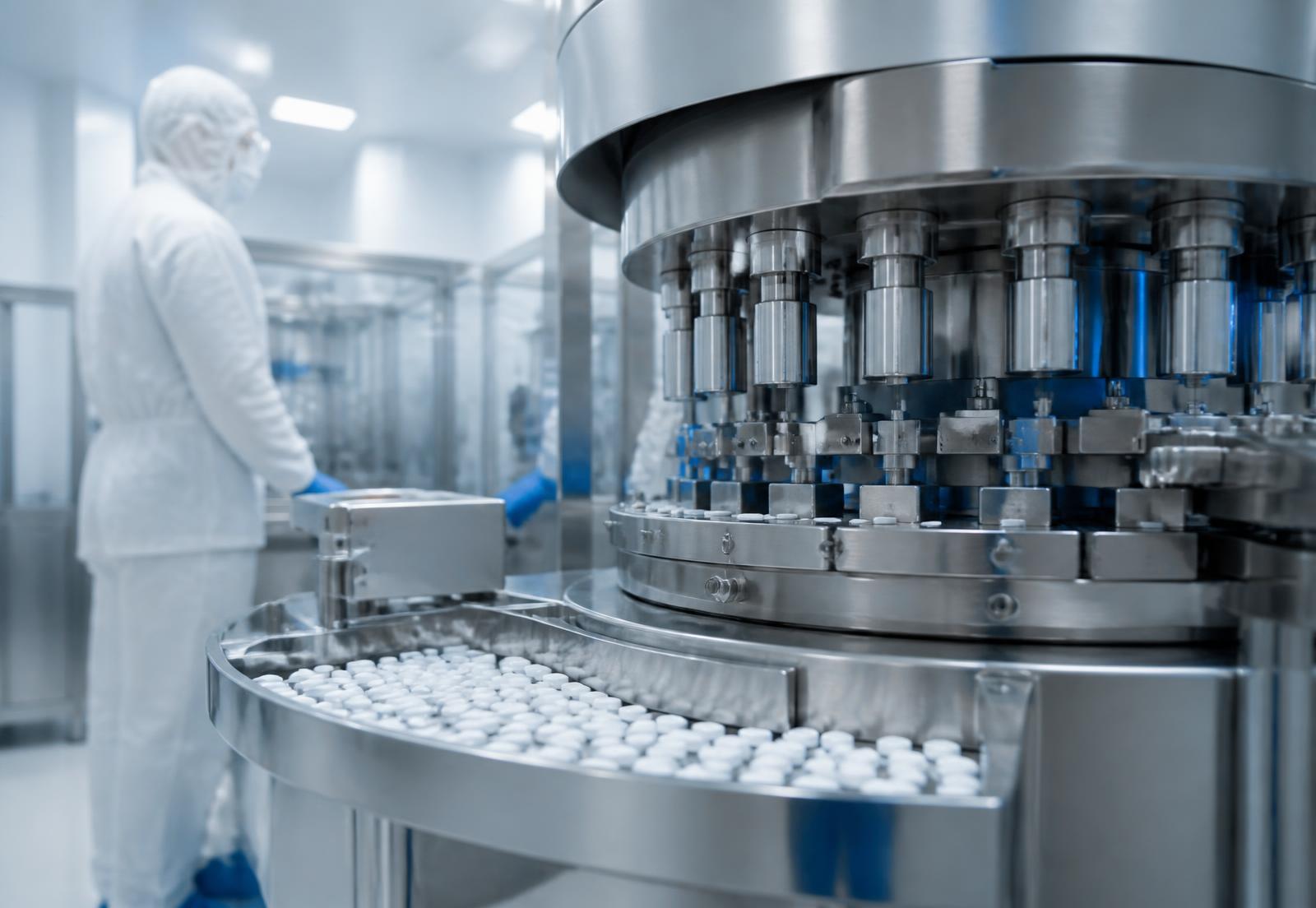 Tablet compression machinery operating inside an Allrite cleanroom